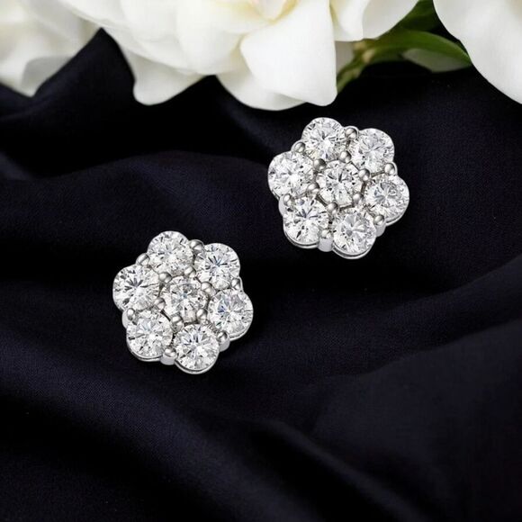 0.84ct Certified Multi-Moissanite Luxury Flower Stud Earrings Vvs1 - Picture 2 of 8